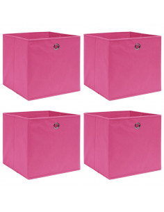 Scatole Portaoggetti con Coperchi 4pz Rosa 32x32x32 cm Tessuto 2