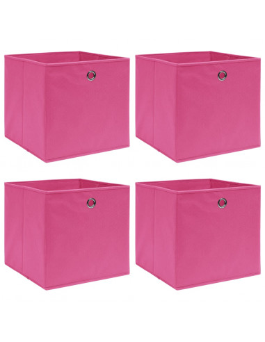 Scatole Portaoggetti con Coperchi 4pz Rosa 32x32x32 cm Tessuto