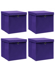 Scatole Portaoggetti con Coperchi 4pz Viola 32x32x32cm Tessuto 2