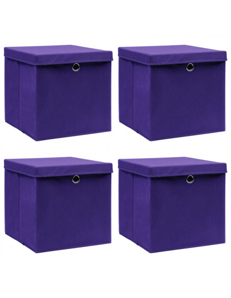 Scatole Portaoggetti con Coperchi 4pz Viola 32x32x32cm Tessuto