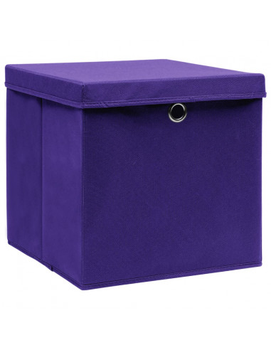 Scatole Portaoggetti con Coperchi 4pz Viola 32x32x32cm Tessuto