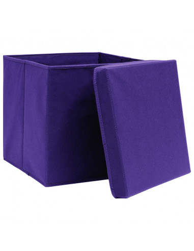 Scatole Portaoggetti con Coperchi 4pz Viola 32x32x32cm Tessuto