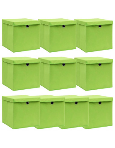 Scatole Portaoggetti con Coperchi 10pz Verdi 32x32x32cm Tessuto