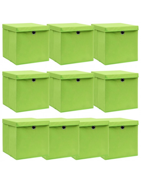 Scatole Portaoggetti con Coperchi 10pz Verdi 32x32x32cm Tessuto
