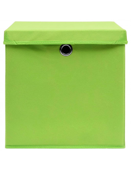 Scatole Portaoggetti con Coperchi 10pz Verdi 32x32x32cm Tessuto
