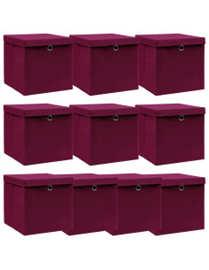 Scatole con Coperchi 10 pz Rosso Scuro 32x32x32 cm Tessuto 2