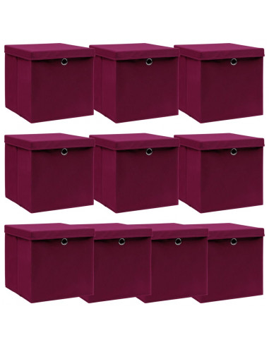 Scatole con Coperchi 10 pz Rosso Scuro 32x32x32 cm Tessuto