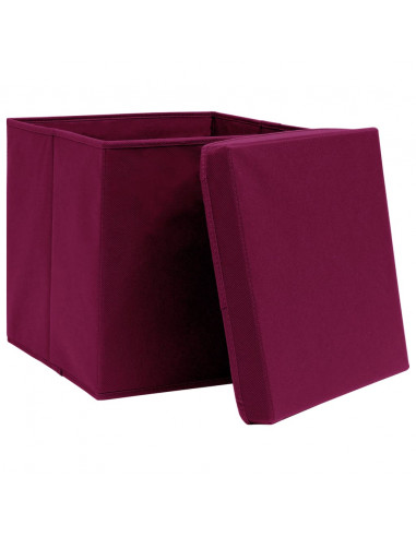 Scatole con Coperchi 10 pz Rosso Scuro 32x32x32 cm Tessuto