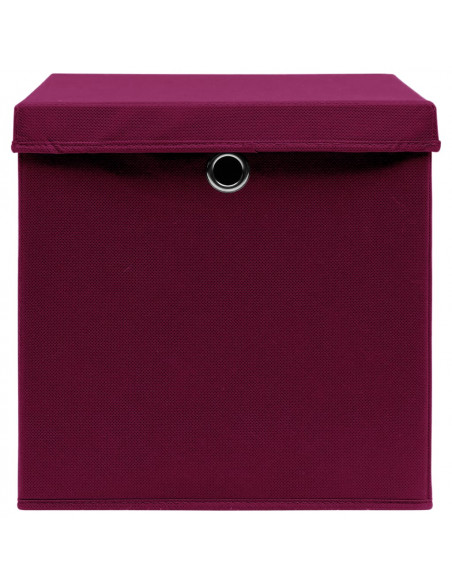 Scatole con Coperchi 10 pz Rosso Scuro 32x32x32 cm Tessuto