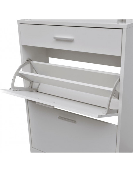 Scarpiera con Cassetto e Mensola Vetro Sopra in Legno Bianco