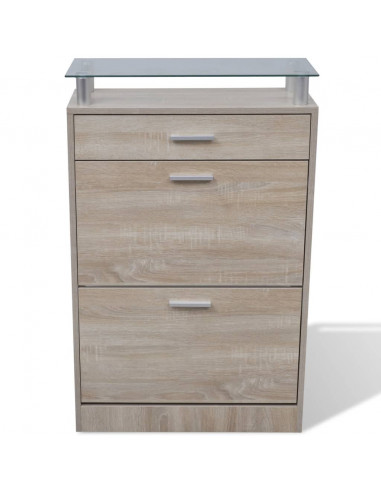 Scarpiera con 1 Cassetto e Mensola Vetro Sopra in Legno Rovere