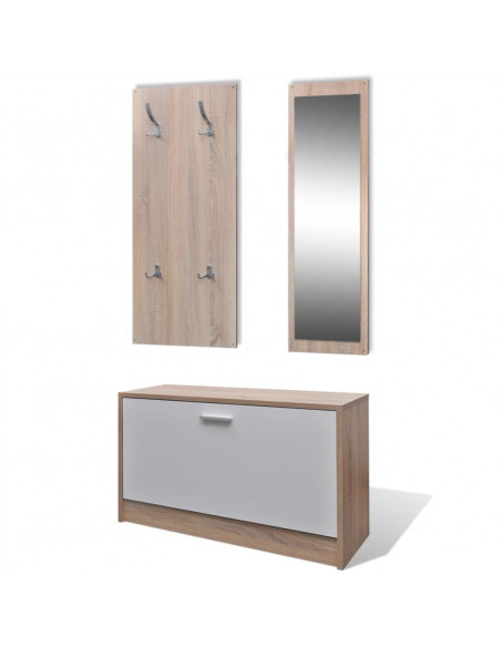 Scarpiera in Legno Set 3 in 1 Rovere e Bianco