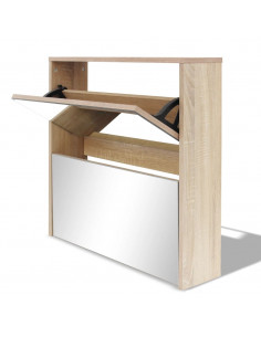 Scarpiera con 2 Ripiani e Specchio Colore Rovere 63x17x67 cm 2