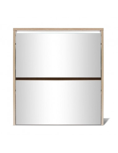 Scarpiera con 2 Ripiani e Specchio Colore Rovere 63x17x67 cm