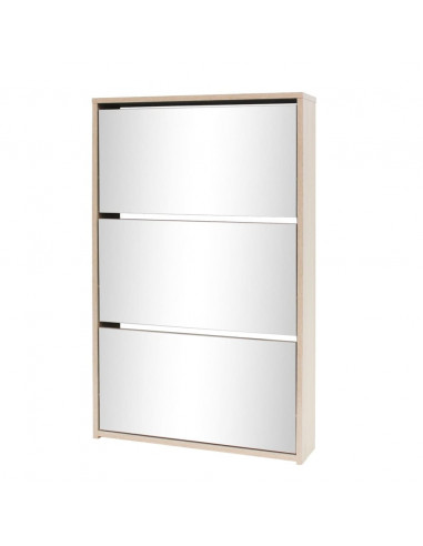 Scarpiera con 3 Ripiani e Specchio Colore Rovere 63x17x102,5 cm