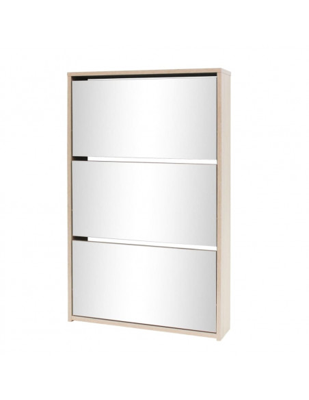 Scarpiera con 3 Ripiani e Specchio Colore Rovere 63x17x102,5 cm