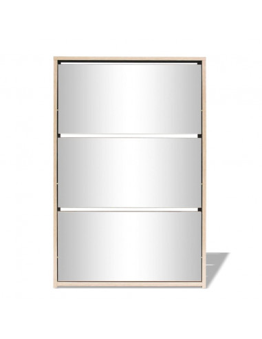 Scarpiera con 3 Ripiani e Specchio Colore Rovere 63x17x102,5 cm