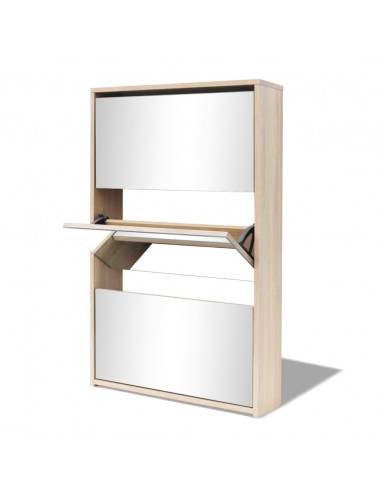 Scarpiera con 3 Ripiani e Specchio Colore Rovere 63x17x102,5 cm
