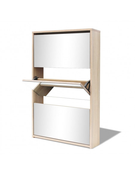 Scarpiera con 3 Ripiani e Specchio Colore Rovere 63x17x102,5 cm