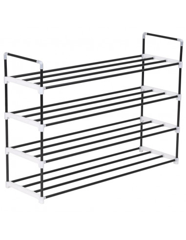 Scarpiera con 4 Ripiani in Metallo e Plastica Nero
