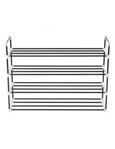 Scarpiera con 4 Ripiani in Metallo e Plastica Nero