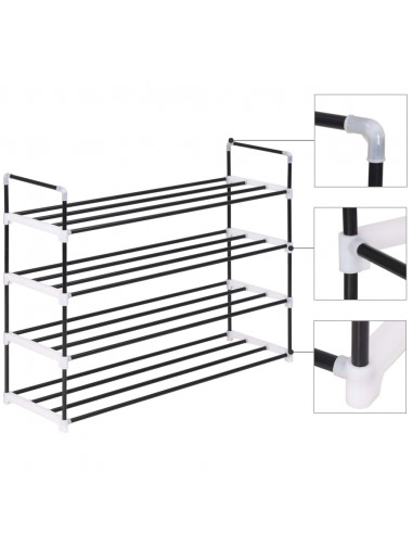 Scarpiera con 4 Ripiani in Metallo e Plastica Nero