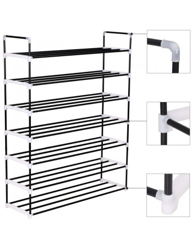 Scarpiera con 7 Ripiani in Metallo e Plastica Nero