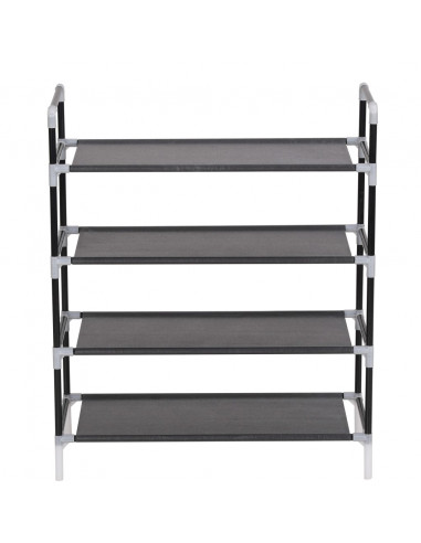 Scarpiera con 4 Ripiani in Metallo e Tessuto non Tessuto Nero