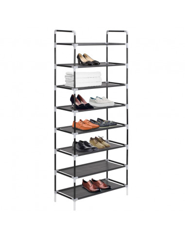 Scarpiera con 8 Ripiani in Metallo e Tessuto non Tessuto Nero