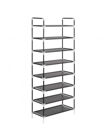 Scarpiera con 8 Ripiani in Metallo e Tessuto non Tessuto Nero