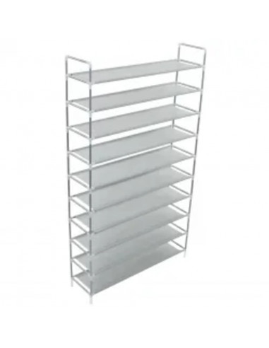 Scarpiera con 10 Ripiani Metallo e Tessuto non Tessuto Argento