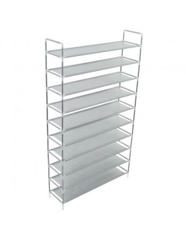 Scarpiera con 10 Ripiani Metallo e Tessuto non Tessuto Argento