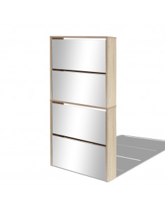 Scarpiera a 4 Strati con Specchio Rovere 63x17x134 cm 2