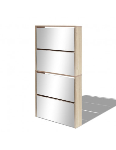 Scarpiera a 4 Strati con Specchio Rovere 63x17x134 cm