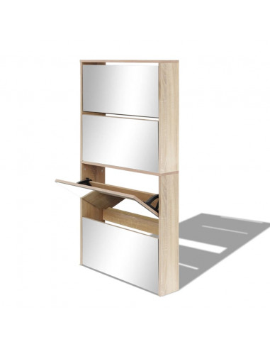 Scarpiera a 4 Strati con Specchio Rovere 63x17x134 cm