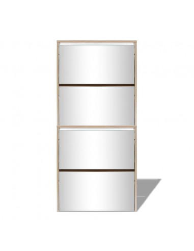 Scarpiera a 4 Strati con Specchio Rovere 63x17x134 cm
