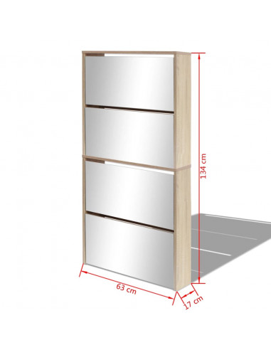 Scarpiera a 4 Strati con Specchio Rovere 63x17x134 cm