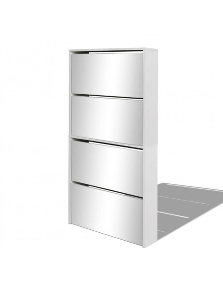 Scarpiera a 4 Strati con Specchio Bianca 63x17x134 cm
