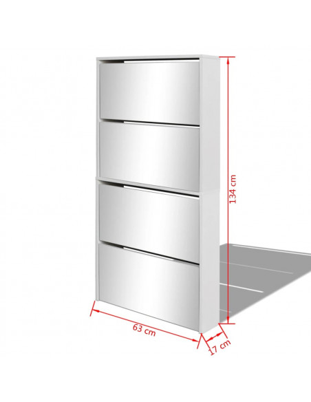 Scarpiera a 4 Strati con Specchio Bianca 63x17x134 cm