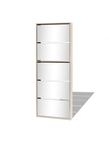 Scarpiera a 5 Strati con Specchio Rovere 63x17x169,5 cm