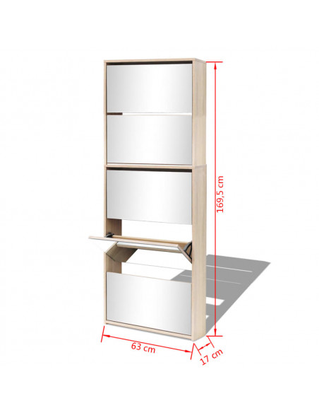 Scarpiera a 5 Strati con Specchio Rovere 63x17x169,5 cm