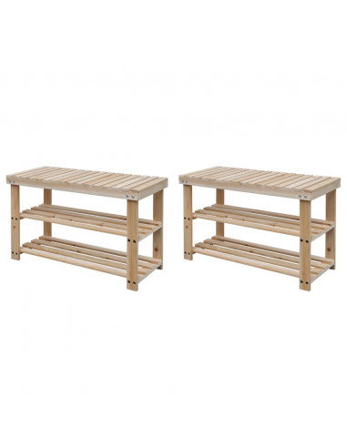 Scarpiera 2 in 1 con Piano d'Appoggio 2 pz in Legno Massello
