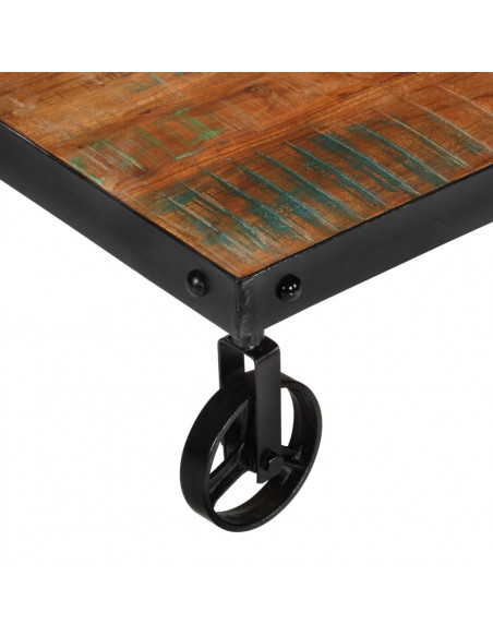 Tavolino Salotto e Ruote 100x60x26cm Legno Massello di Recupero