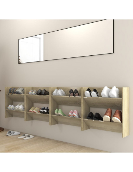 Scarpiere a Muro 4pz Rovere Sonoma 60x18x60cm Legno Multistrato