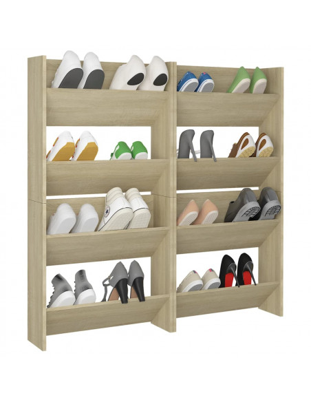 Scarpiere a Muro 4pz Rovere Sonoma 60x18x60cm Legno Multistrato