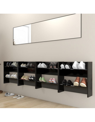 Scarpiere a Muro 4 pz Nere 60x18x60 cm in Legno Multistrato