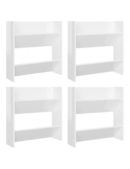 Scarpiere a Muro 4pz Bianco Lucido 60x18x60cm Legno Multistrato