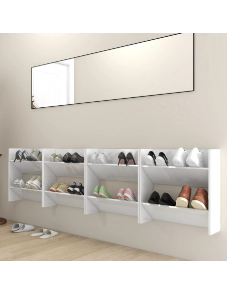 Scarpiere a Muro 4pz Bianco Lucido 60x18x60cm Legno Multistrato
