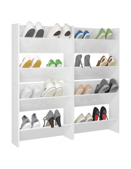 Scarpiere a Muro 4pz Bianco Lucido 60x18x60cm Legno Multistrato