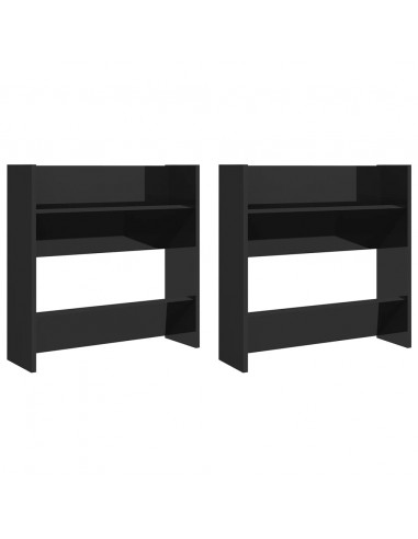 Scarpiere a Muro 2pz Nero Lucido 60x18x60cm Legno Multistrato